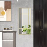 thumbnail of Wandspiegel rechteckig 110x50x2 cm Metallrahmen mit Gitterdesign in Gold, dickes Glas mit Sicherheitsfolie, vertikal oder horizontal