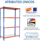 thumbnail of SimonRack Estantería Metálica, 1500x800x500 mm, 4 Alturas, Bandeja Metal, 180 kg de Punto Flexión, Azul/Naranja/Galva - Simonclick