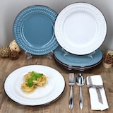thumbnail of 6x Rome blau & weiß Speiseteller Ø27,5cm Steingut Rauten 6 Personen Essteller