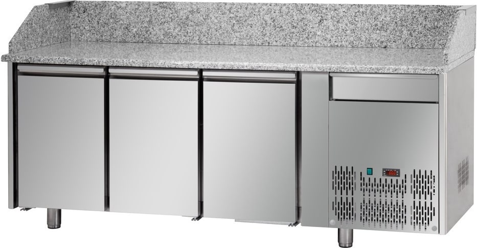 Tecnodom Pizzatheke 3 Türen GN 1/1 1 neutrale Schublade und Granitplatte