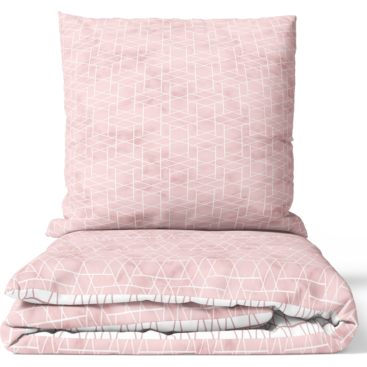 Baumwolle Bettwäsche Set 155x220 cm Rosa Weiß Rauten Renforce Wendebettwäsche mit Reißverschluss 4 teilig