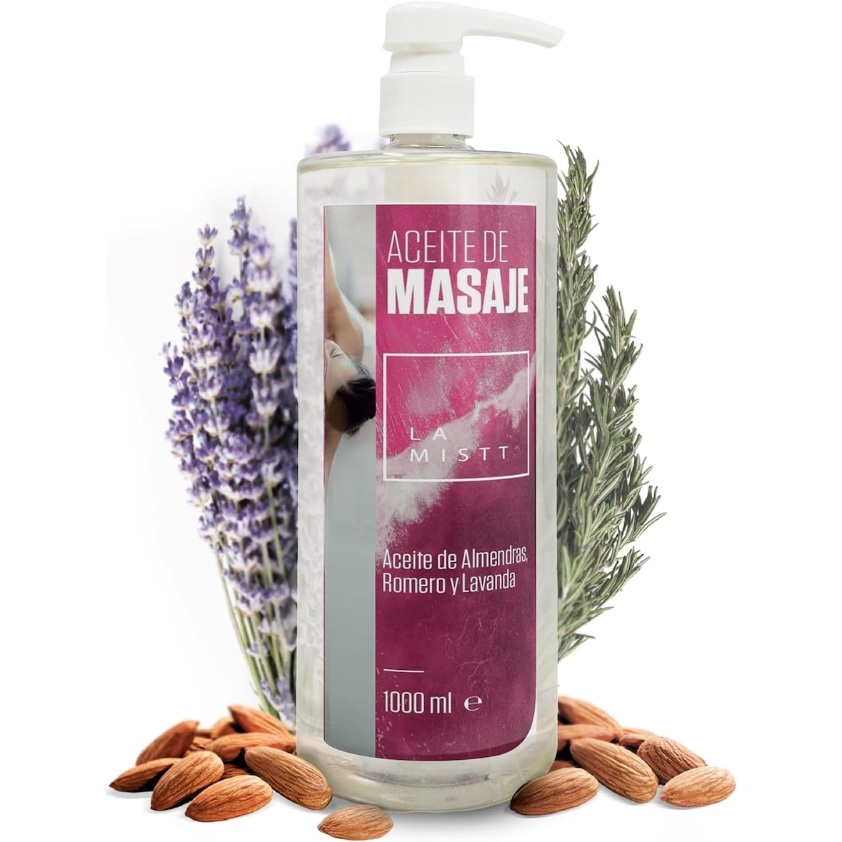 Aceite de Almendras Dulces, Romero y Lavanda 1L | Aceite para Masajes profesionales Fórmula Mejorada | Aceite corporal