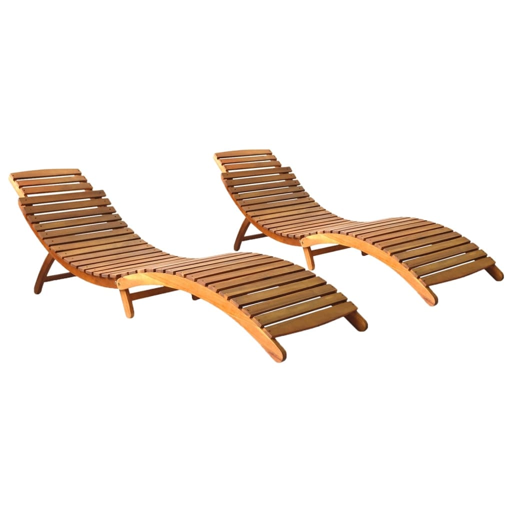 Helloshop26 - Lot de 2 transats chaise longue bain de soleil lit de jardin terrasse meuble d'extérieur bois d'acacia solide 02_0012141