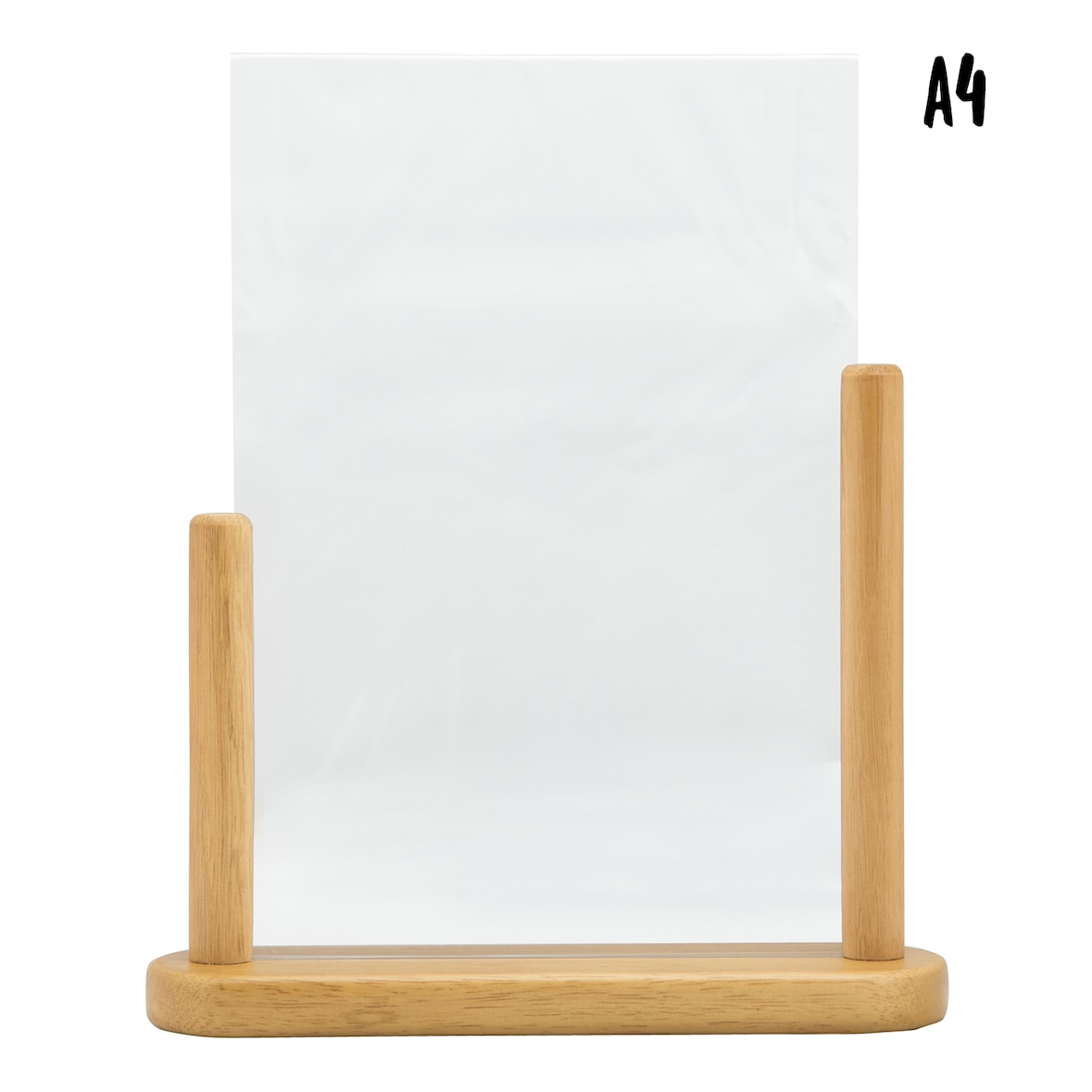Securit® Transparenter A4-Posterhalter – Acryl – Sockel aus lackiertem Teakholz – Beidseitig