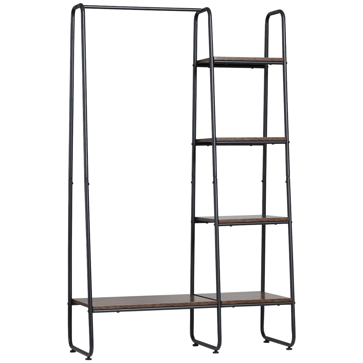 HOMCOM perchero de ropa de madera perchero multiusos con 5 estantes de almacenaje y barra para colgar para dormitorio estilo industrial 101x39x160 cm