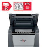 thumbnail of REXEL Destructeur de documents Optimum Auto+ 150M P-5, coupe micro, 2x15mm, 150 feuilles, 44 L 2020150MEU