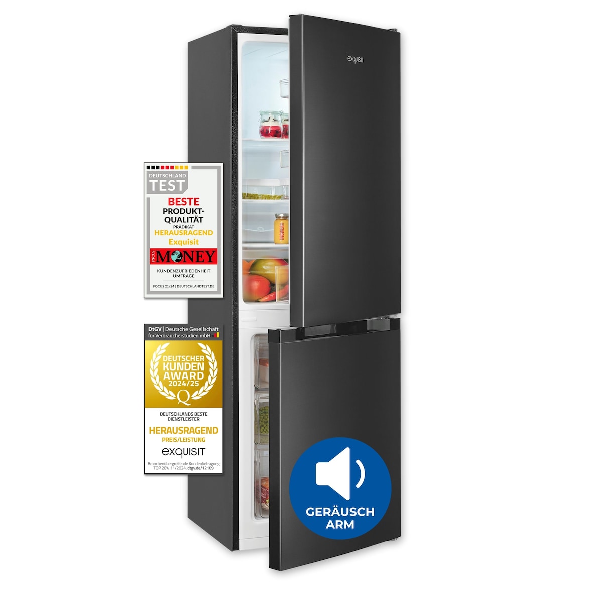 Exquisit Kühl-Gefrierkombination, Kühlschrank mit Gefrierfach, 4-Sterne-Gefrieren, 157 Liter, Schnellkühlen, KGC5231-60-E-050C inoxlook-az