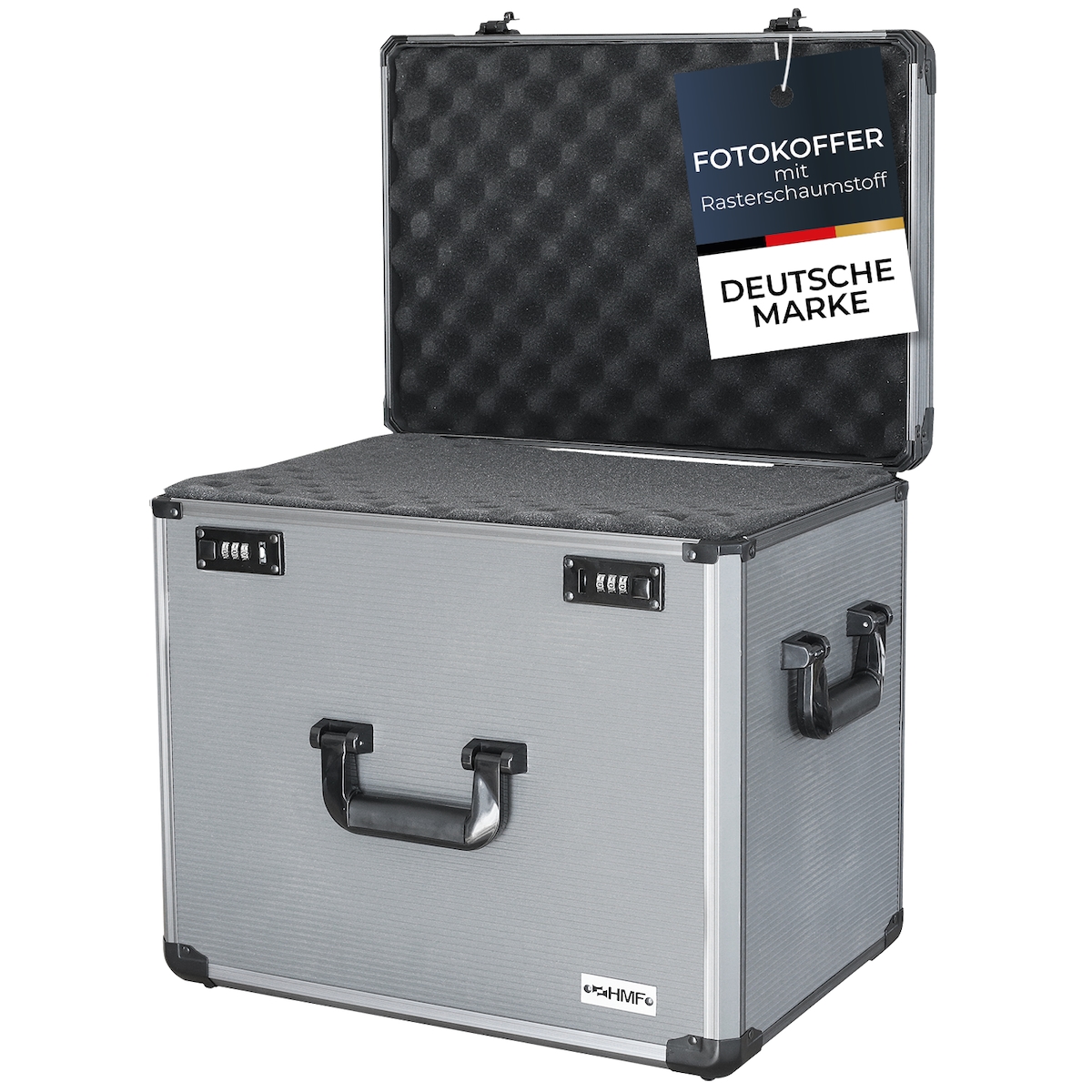 HMF 14422-02 Alu Fotokoffer, Miniaturenkoffer mit Rasterschaumstoff, 46 x 33 x 41 cm