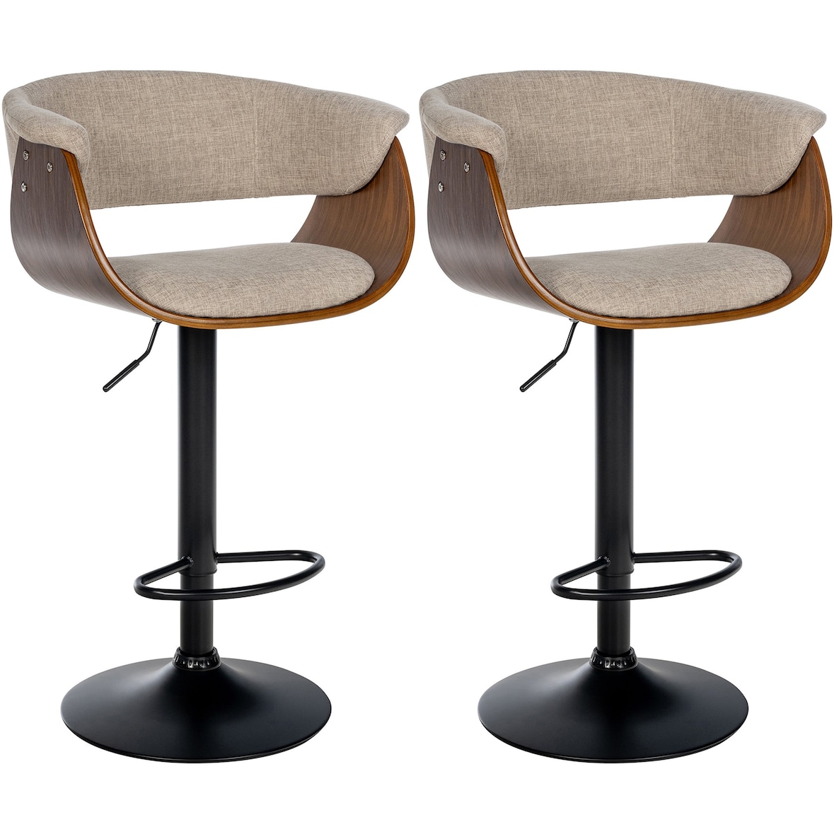 Set van 2 barkrukken Vestal walnoot/creme/Stof