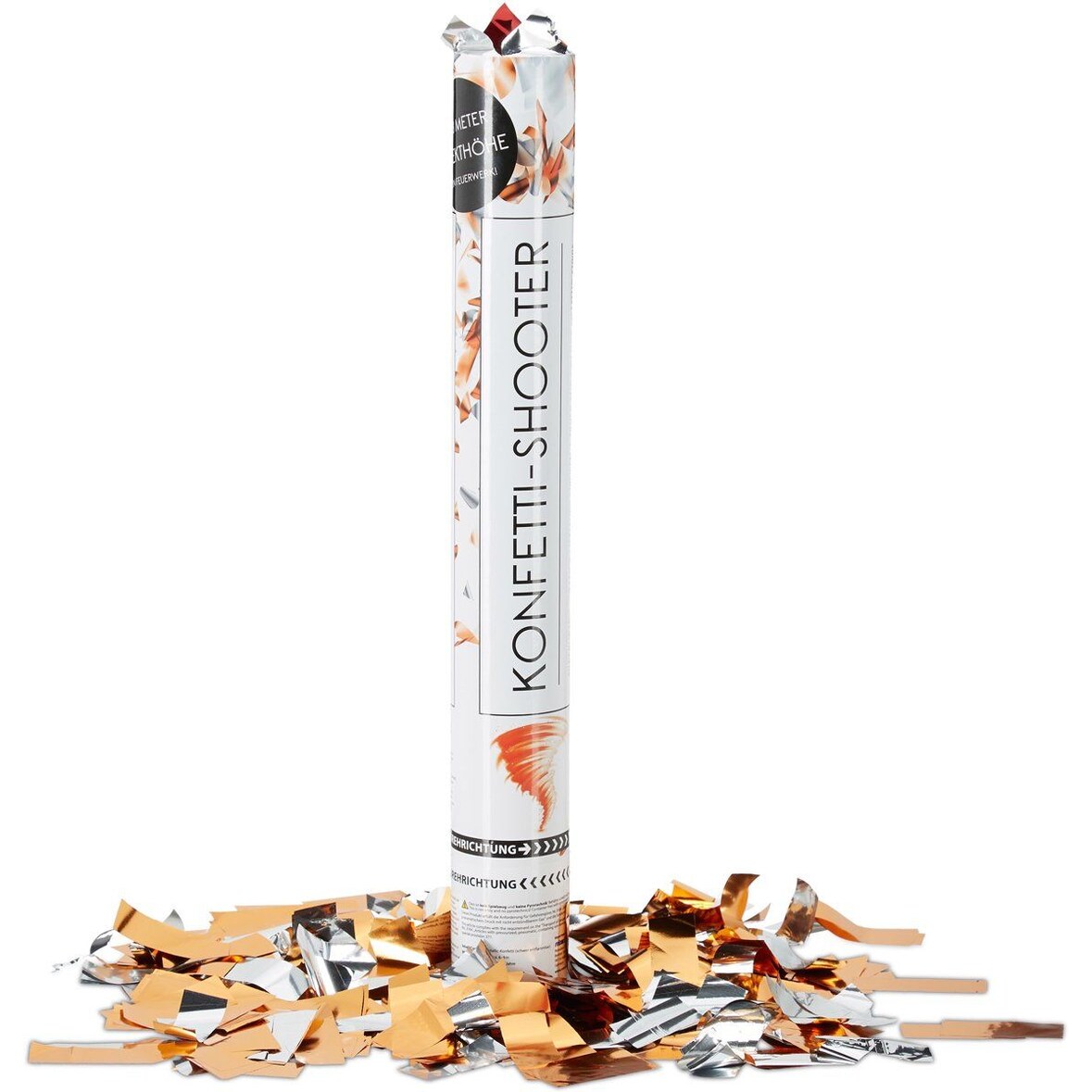 Confetti Kanon XL  40 cm - Oranje/zilver confetti shooter - party popper - 3 Stuks