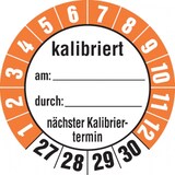 thumbnail of Prüfplakette ab 27, kalibriert nächster Kalibriertermin, Folie, Ø 35 mm - Bogen = 10 Plaketten - 35 mm Folie selbstklebend