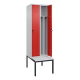 thumbnail of C+P Spind Classic PLUS, Kunststoff untergebaute Sitzbank, 2 Abteile, HxBxT 212x60x82cm, Sicherheitsdrehriegel, Hellgrau/Rot von PROREGAL