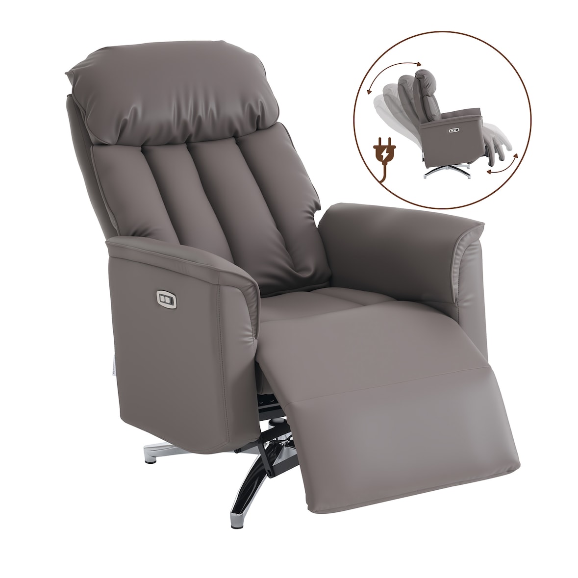 Home Nature Wohnkonzept Elektrischer Relaxsessel Fernsehsessel mit Fußstütze verstellbare Rückenlehne Kunstleder Braun Stahlfuß Schwarz