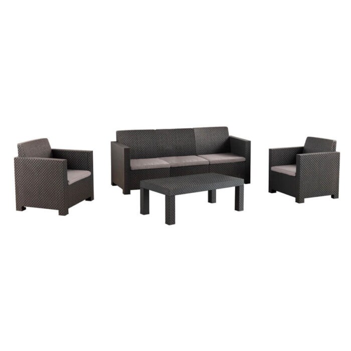 SP Berner Set de Muebles de Jardín y Terraza Diva Belice Color Grafito Sofá 3 Plazas, 2 Sillones y Mesa de Centro