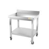 thumbnail of Arbeitstisch aus Edelstahl mit Unterbau 600 x 700 mm auf PREMIUM-Rollen. GOLDINOX