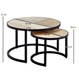 thumbnail of Design Wohnzimmertisch 2er Set Mango / Rattan Beistelltisch Rund, Couchtisch Wiener Geflecht, Tischset 2-teilig mit Metallbeine, Satztisch Holz /