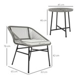 thumbnail of Balkonmöbel Set 63x65x76 cm Rattan Dunkelgrau 3 teilig mit 2 Stühlen und rundem Tisch mit Glasplatte wetterfest UV beständig verstellbare Fußpads