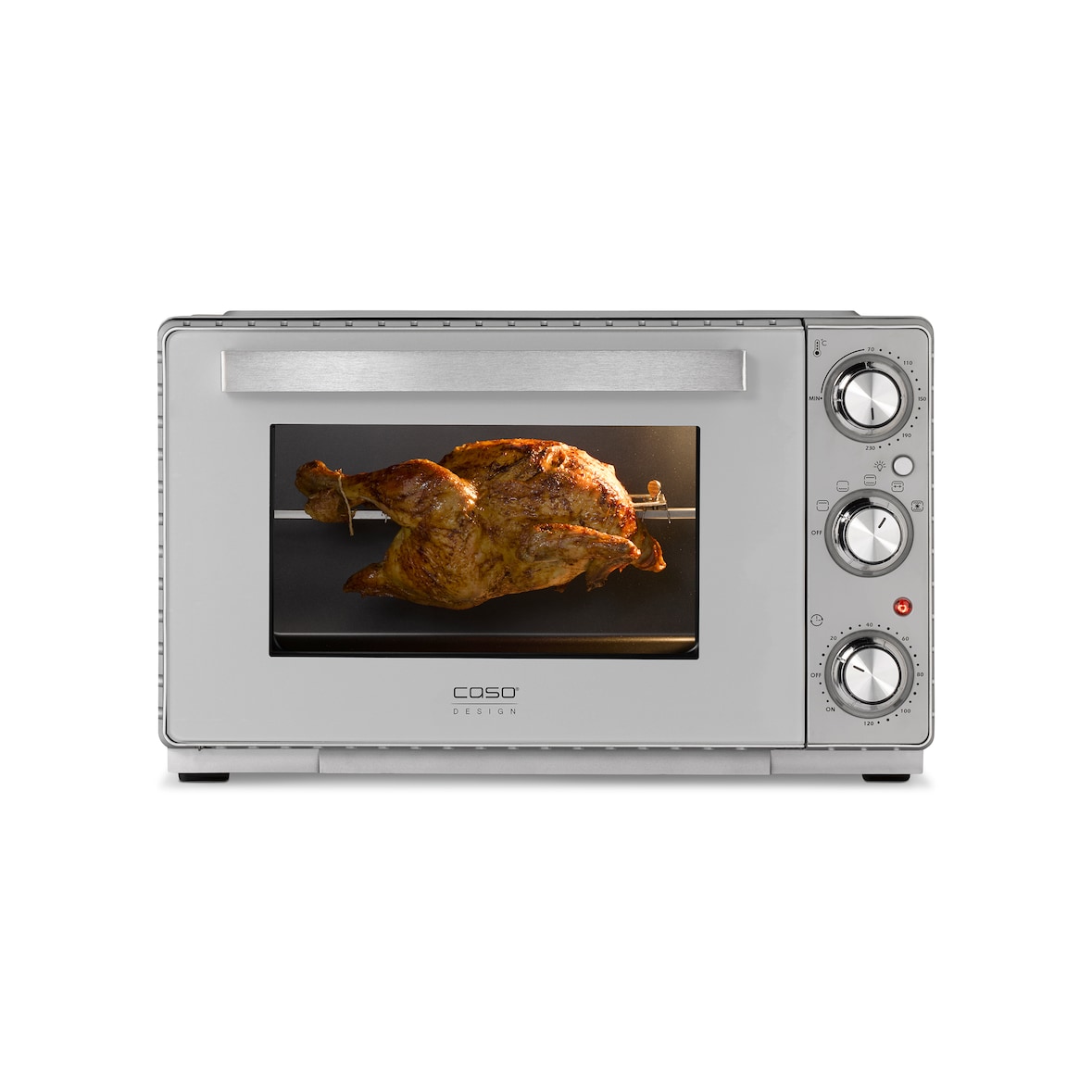 CASO TO 26 SilverStyle - Design Backofen mit rotierendem Drehspieß und inkl. Pizzastein