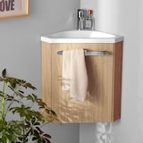 thumbnail of Meuble lave-mains SKINO Décor chêne vasque blanche