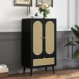 thumbnail of Merax Kompaktes Sideboard, Rattan-Design, Schwarz, Highboard, Esszimmerschrank, Bücherregal