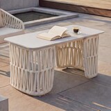 thumbnail of Loungetisch HWC-P90, Gartentisch Balkontisch Outdoor, Seilgeflecht Rope Sinterstein 43x90x45cm ~ creme, Platte creme
