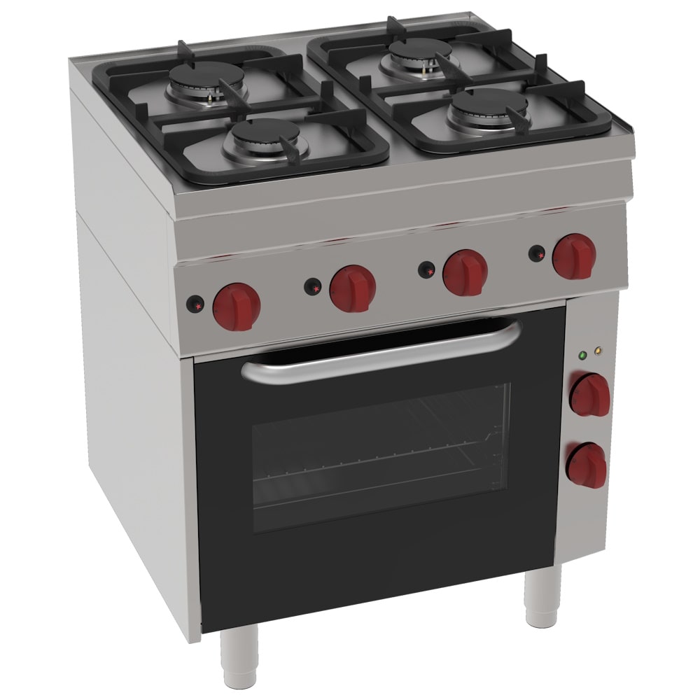 EURAST - Fogão a gás de 4 queimadores 1 forno conv. elétrico 440x380 - 700x600x850 mm - 13,2 Kw + 2,5 Kw 230/1V - 42600311