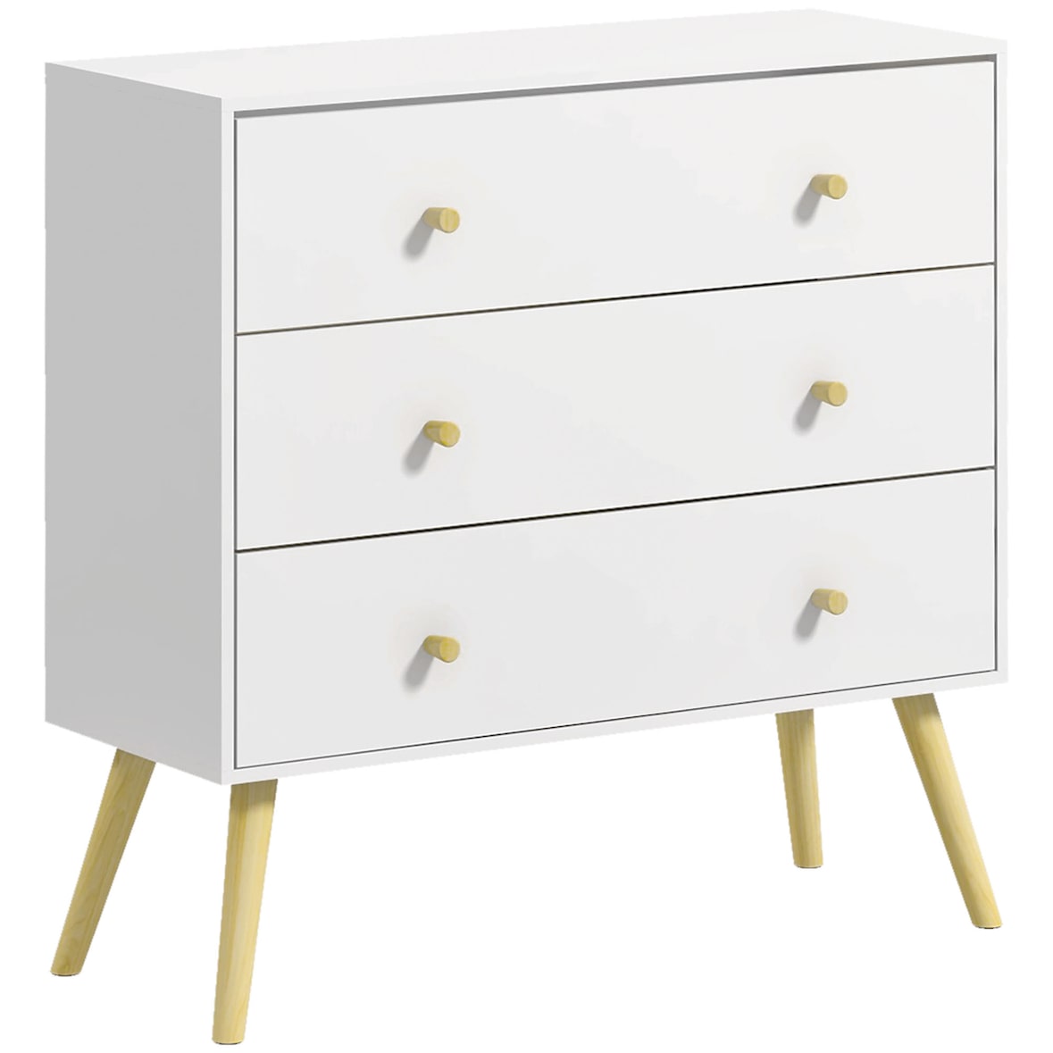 HOMCOM cómoda con 3 cajones cajonera de dormitorio con patas de madera de pino para salón oficina habitación 80x30x80 cm blanco
