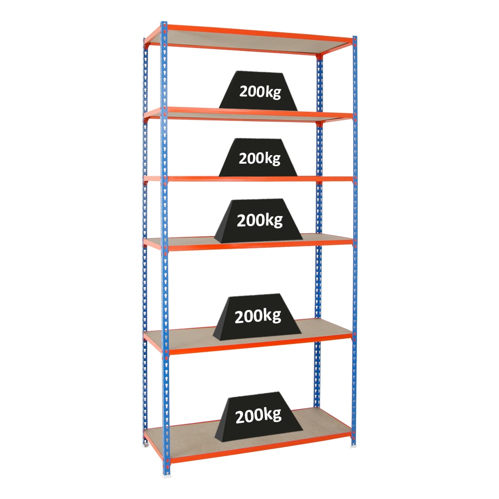 PROREGAL Schwerlastregal Giant Muli | HxBxT 250x120x40cm | Fachlast 200kg | Blau-Orange | Stecksystem Lagerregal Regalsystem Steckregal