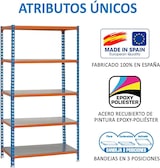 thumbnail of SimonRack Estantería Metálica, 2000x1100x400 mm, 5 Alturas, Bandeja Metal, 200 kg de Punto Flexión, Azul/Naranja/Galva - Simonclick