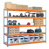 thumbnail of SimonRack Industrieregal, 3000x1200x450 mm, 600 kg am Biegepunkt, 5 Holzböden, Garagenregal, Blau/Orange/Holz- Simonforte