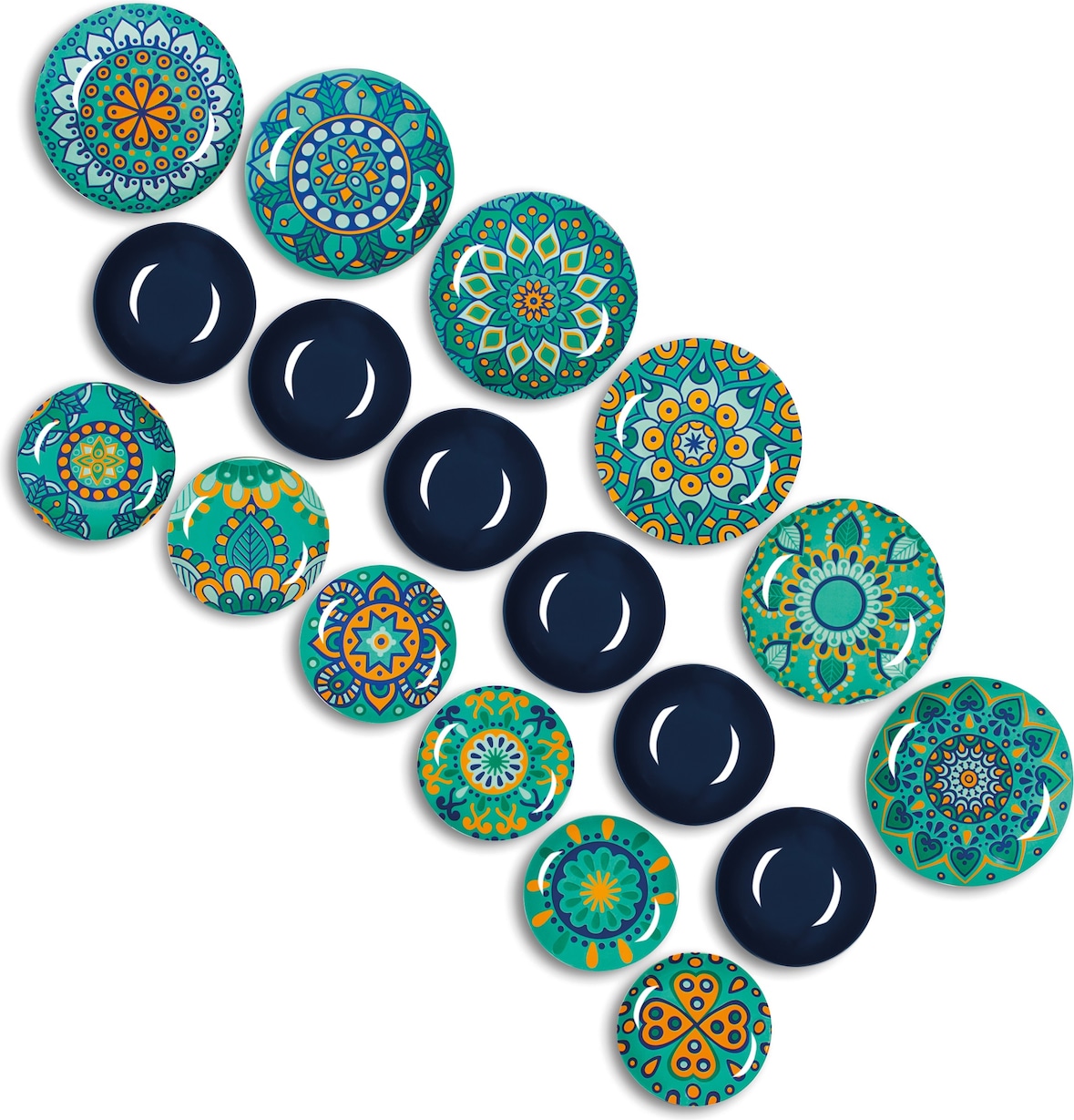 Excelsa vajilla de 18 piezas Mandala Mediterraneo de porcelana azul