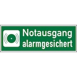 thumbnail of Rettungszeichen, Notausgang alarmgesichert - 300x105 mm Folie selbstklebend, nachleuchtend