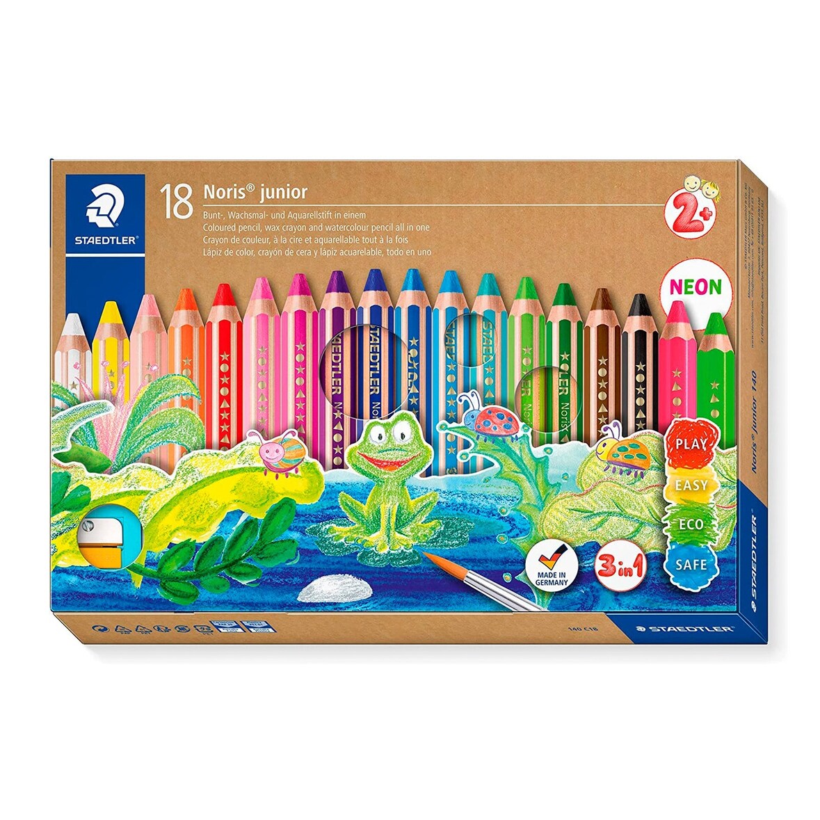 Staedtler® 140 C18 Farbstifte Buddy 3in1 - Kartonetui mit 18 Stiften und 1 Spitzer