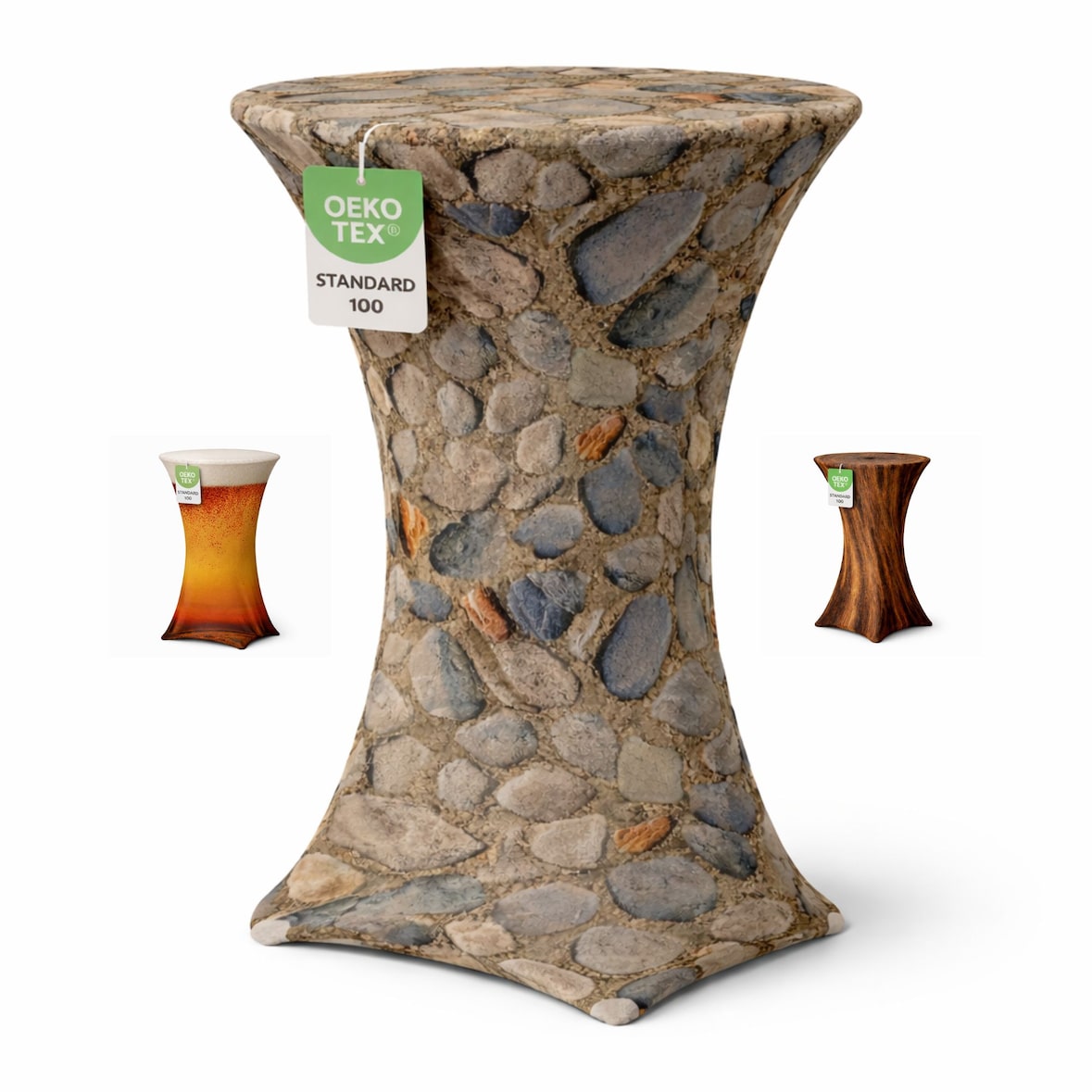 Stehtischhusse Stretch für Bistrotisch Motiv Ø 70-75x110-120 cm Stein