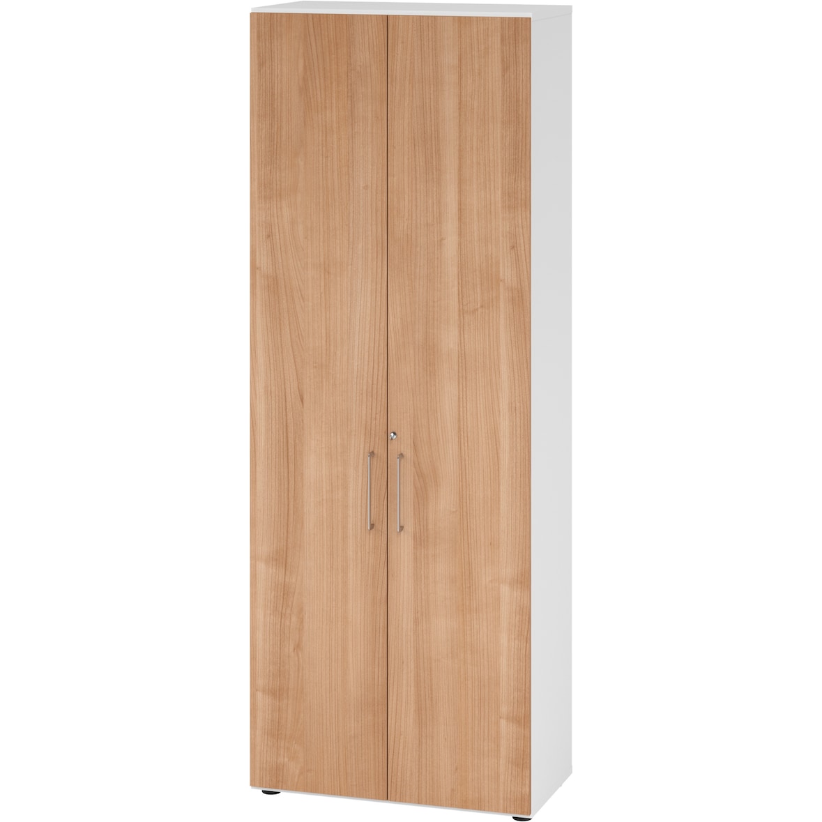 bümö Aktenschrank abschließbar, Büroschrank Holz 80cm breit in Weiß/Nussbaum - abschließbarer Schrank mit Aktenregal für's Büro & Arbeitszimmer, Büro