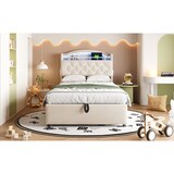 thumbnail of Polsterbett 90x200 cm für mit Stauraum, LED-Beleuchtung und USB-Anschlüssen – modernes Design in Beige
