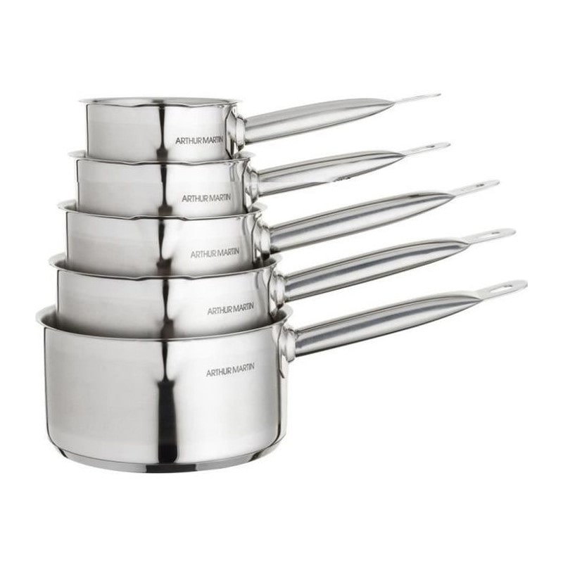 Arthur Martin Set De De 5 Casseroles - Acier Inoxydable - Intérieur Satiné Avec Graduation - Bec Verseur - Tous Feux Dont Indu