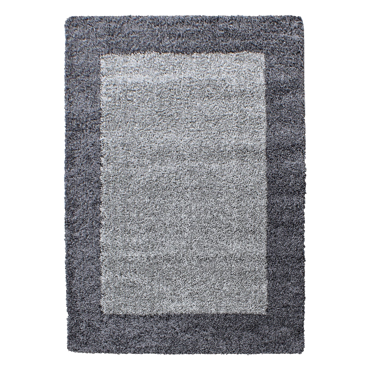 Teppich Hochflor Langflor Bordüre Kuschelig Waschbar Strapazierfähig Wohnzimmer Schlafzimmer Grau 240x340 cm – RHEIN von Kadima Design