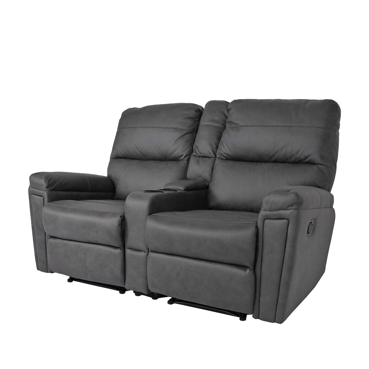 2er Kinosessel HWC-K17, Relaxsessel Fernsehsessel Sofa, Nosagfederung Getränkehalter Fach ~ Stoff/Textil dunkelgrau