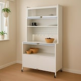 thumbnail of Küchenschrank HWC-O53, Küchenregal Schrank Arbeitsplatte Schrankfächer rollbar Metall 175x80x42cm ~ weiß