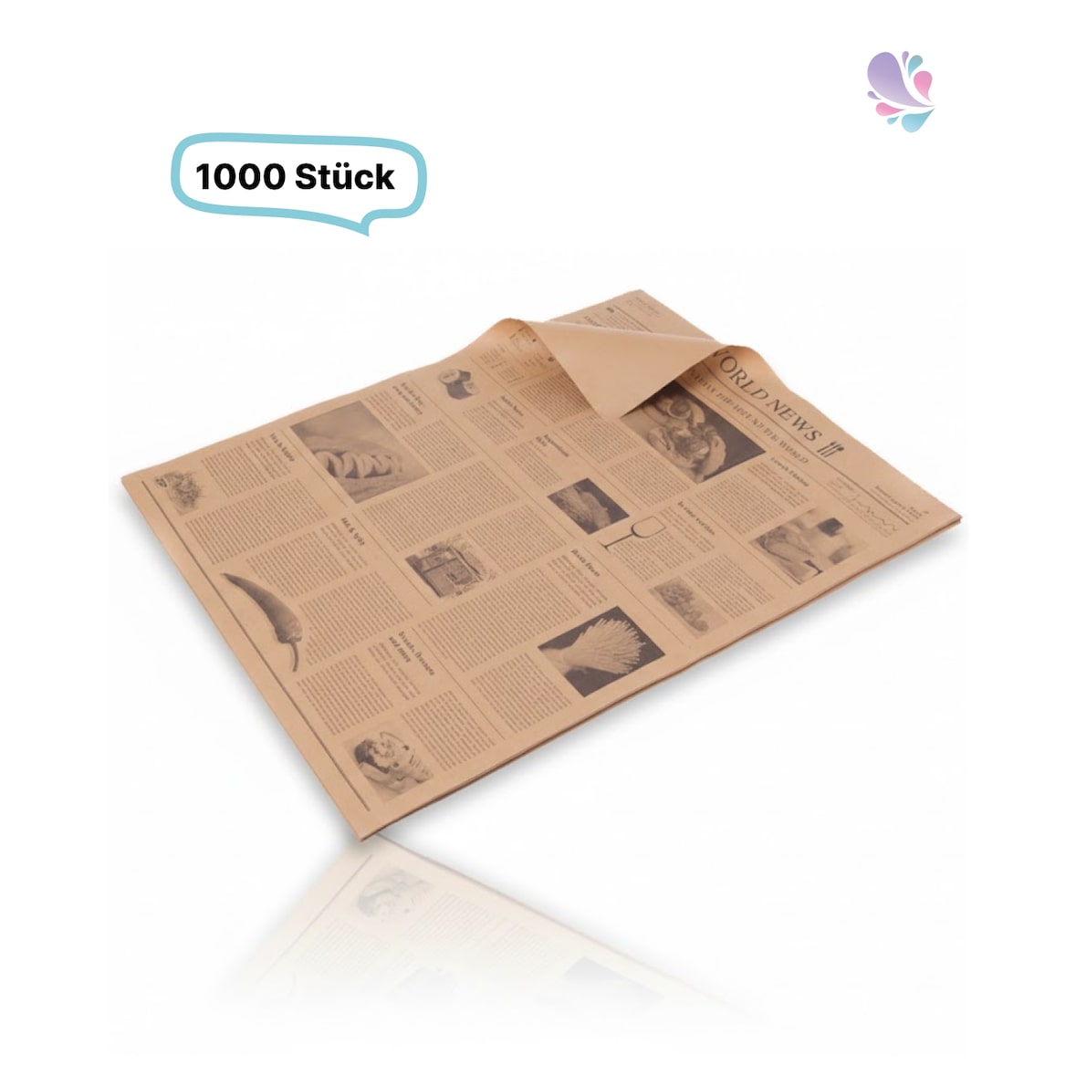 Einschlagpapier aus Pergament-Ersatzpapier im Newspaper-Design 1/4 Bogen 50 x 37,5 cm – fettresistent, nassfest, weiß oder braun: Farbe - Braun