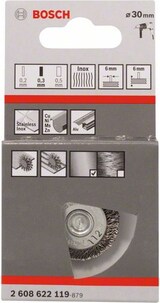 thumbnail of Scheibenbürste, gewellt, rostfrei, 30 mm, 0,3 mm, 6 mm, 4500 U/ min