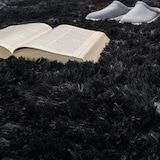 thumbnail of Hochflor Teppich Shaggy waschbar Unifarben Schlafzimmer schmutzabweisend Schwarz Rund 120D | 100% Polyester | Florhöhe: 33 mm | pflegeleicht