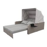 thumbnail of Garten-Loungesofa 2-Sitzer aus Polyrattan in Khaki, mit abnehmbarer Markise, ausziehbar und als Bett oder Relaxsessel nutzbar