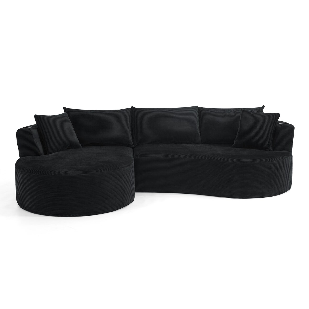Ecksofa 3-Sitzer mit linker Chaiselongue Schwarz 76×264×168 cm Kordstoff mit Getränkehaltern Kissen Kompressionssofa