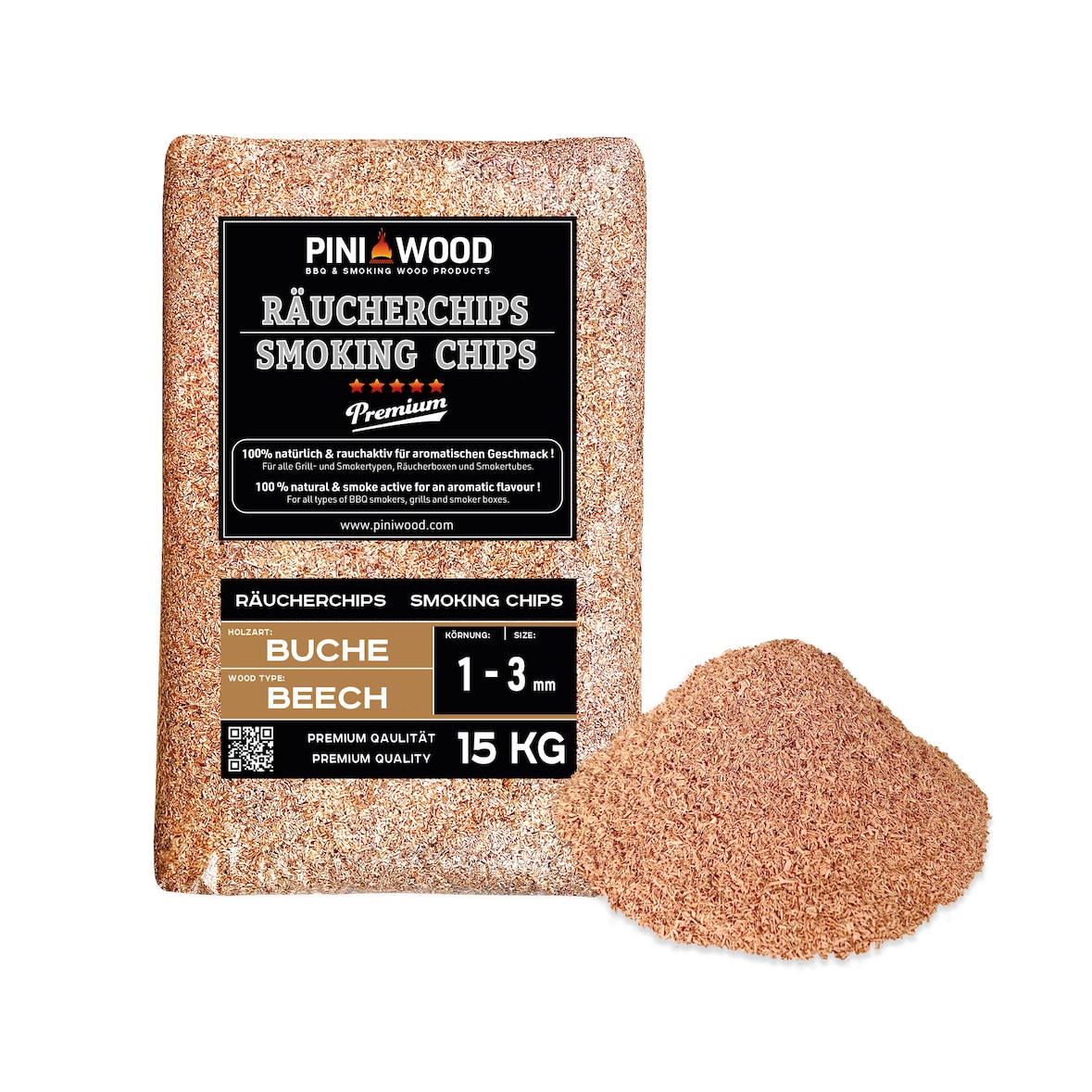 PINI 15 kg Räucherchips Buche 1-3 mm Smoking chips Räucherspäne