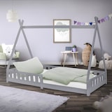thumbnail of ML-Design Kinderbett Tipi 90 × 200 cm Hellgrau mit Rausfallschutz & Lattenrost – Kiefer, Hausbett mit Zaun, Bodenbett/Spielbett