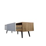 thumbnail of Möbilia Painel baixo | 2 gavetas, 2 compartimentos abertos | MDF com película decorativa lisa | lavagem branca com frente azul e branca | L150xP39xA40