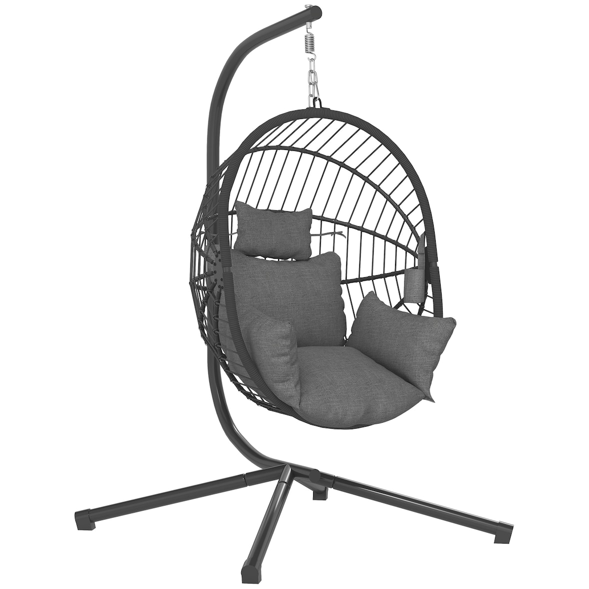 Outsunny silla colgante huevo con soporte columpio jardín exterior con cesta plegable cojín y reposacabezas para interior y exterior carga 120 kg gris