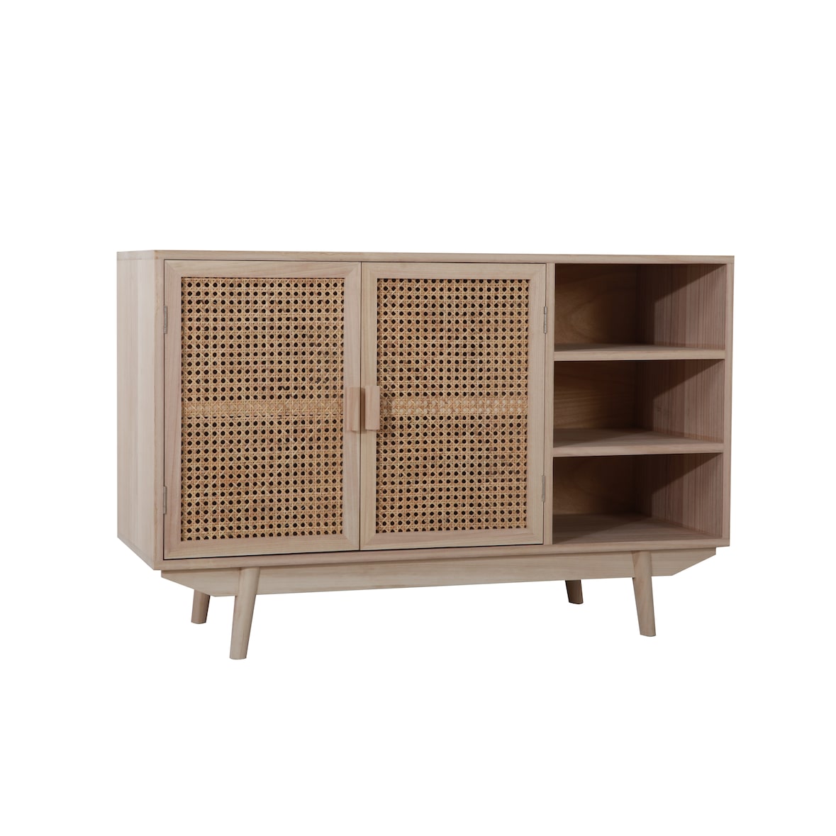 SalesFever Sideboard mit Rattan Front | 2 Türen, 3 offene Fächer | Korpus MDF | Beine Paulownie Holz | B 100 x T 36 x H 65 cm | natur